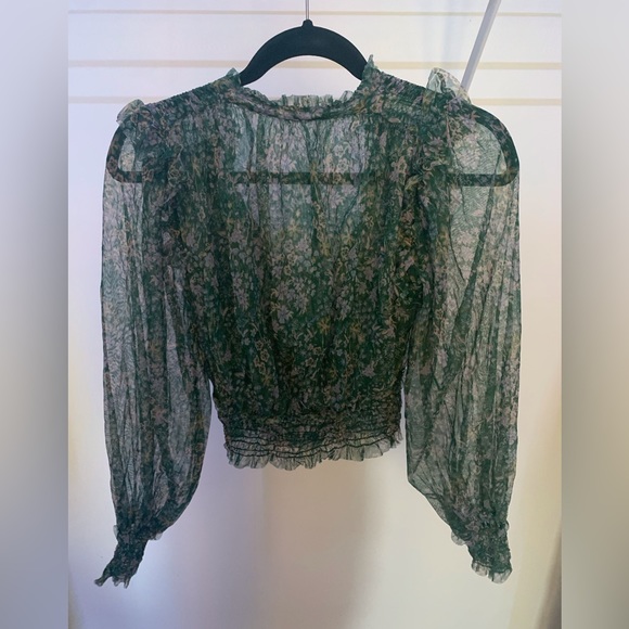 Green Floral Multi Sheer Ruffle Top - Picture 4 of 4
